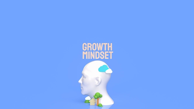 Der Kopf- und Holztext für das 3D-Rendering des Growth Mindset-Konzepts