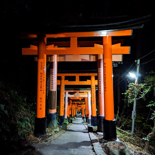 Foto der korridor des tempels in der nacht