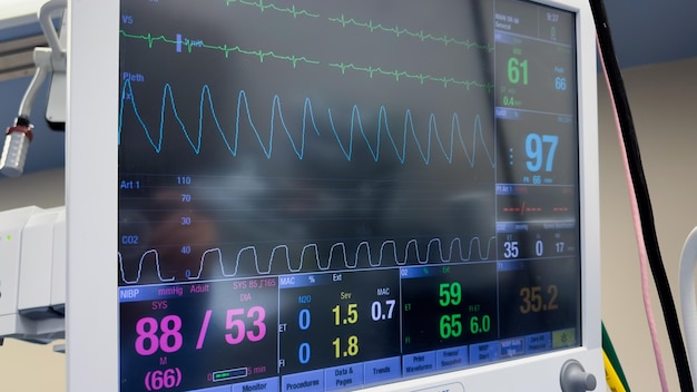 Der Krankenhausmonitor symbolisiert die Vitalfunktionen der Patientenversorgung und medizinische Eingriffe durch die Überwachung eines Patienten