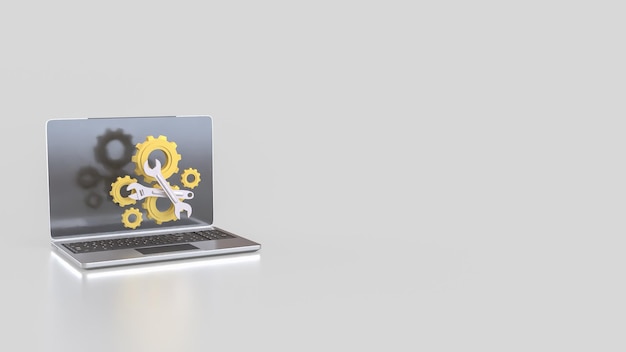 Der Laptop und die Ausrüstung für das Reparatur- oder Reparaturkonzept 3D-Rendering