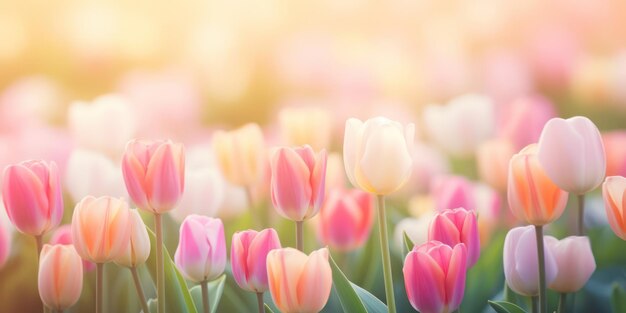 Foto der lebendige frühling blüht ein bunter tulpenstrauß blüht in einem sonnigen garten