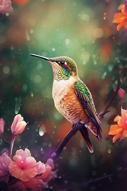 Der lebendige Kolibri. Ein farbenfrohes Gemälde eines wunderschönen Vogels