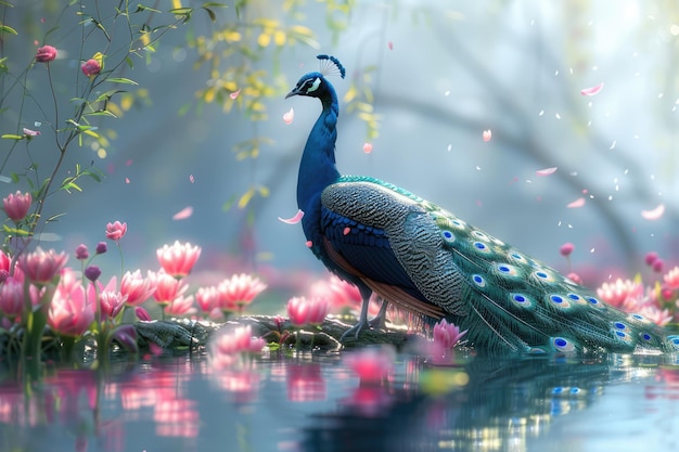 Der lebendige Pfaun, eine atemberaubende Darstellung der Schönheit der Natur, zeigt das farbenfrohe Gefieder und die elegante Präsenz dieses majestätischen Pfauns, ein Symbol für Anmut und Eleganz.