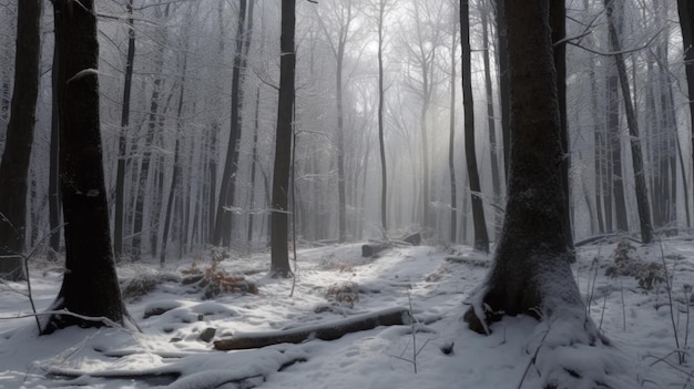 Der leise Schneefall in einem stillen Winterwald