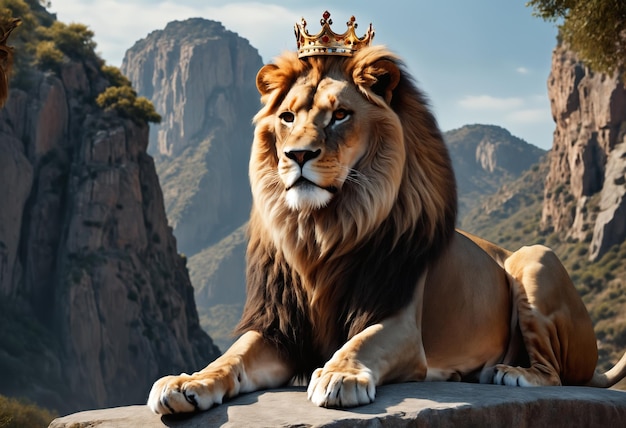 Der Löwe ist der König der Tiere, der eine Krone trägt.