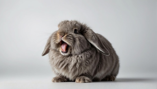 Der lustige Osterhase gähnt auf einem weißen Hintergrund, der von KI generiert wurde