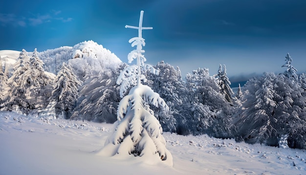 Der magische schneebedeckte Winterbaum