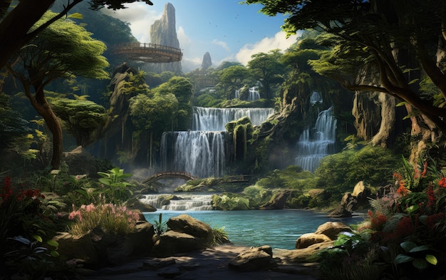 Der majestätische Dschungel-Juwel-Wasserfall inmitten grüner Vegetation