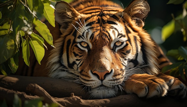Der majestätische und wilde Bengaltiger versteckt sich in ruhigem Gras, das durch künstliche Intelligenz erzeugt wird