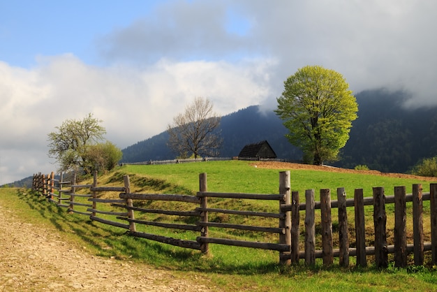 Der malerische kleine Bauernhof in den Karpaten, Mizhhir