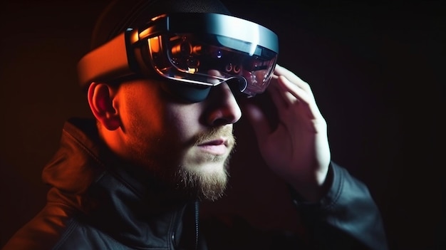 Der Mann mit Virtual-Reality-Brille Generative KI ist ein futuristisches Technologiekonzept