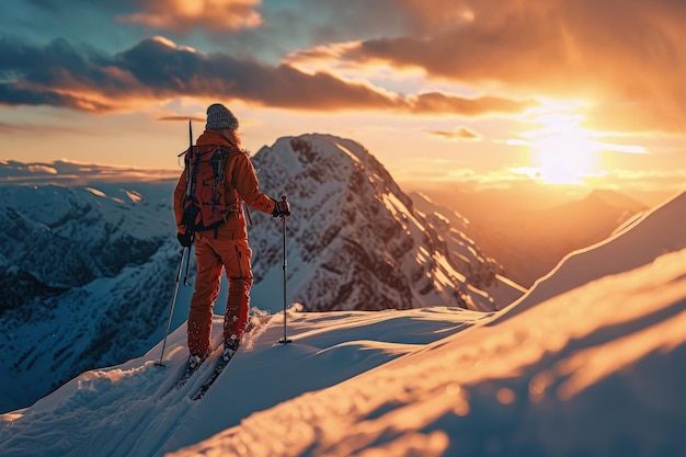 Der Mann steht auf dem Schneeberg