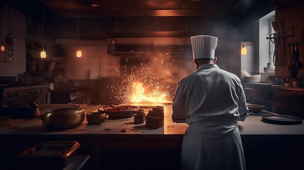 Der Meisterkoch kreiert kulinarische Magie in der Restaurantküche Generative KI
