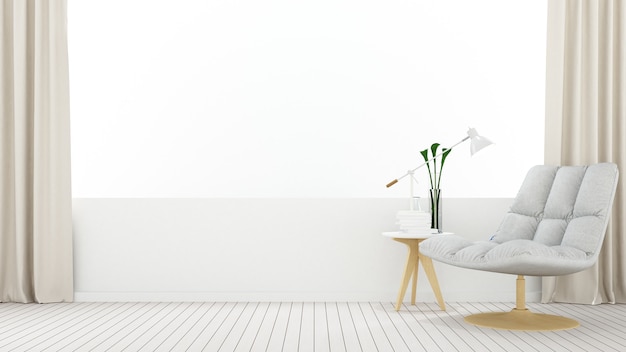 Der minimale Innenraum des Innenraums entspannen sich und weißer Hintergrund in der Wohnung