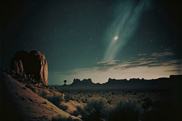 Der Mond ist am Himmel über dem Canyonboden sichtbar.