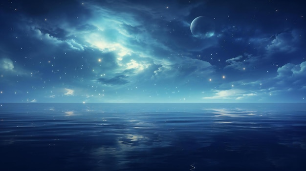 der Mond reflektiert über dem Wasser am Nachthimmel