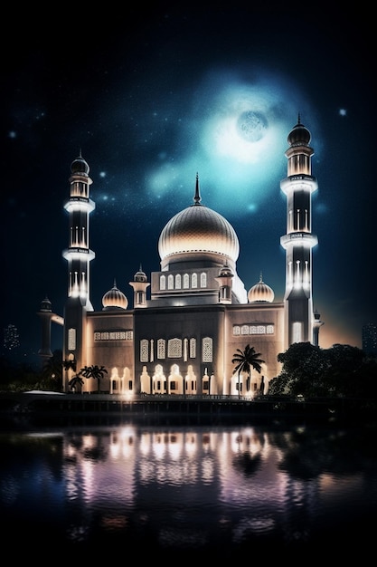 Der Mond scheint über einer schönen Moschee