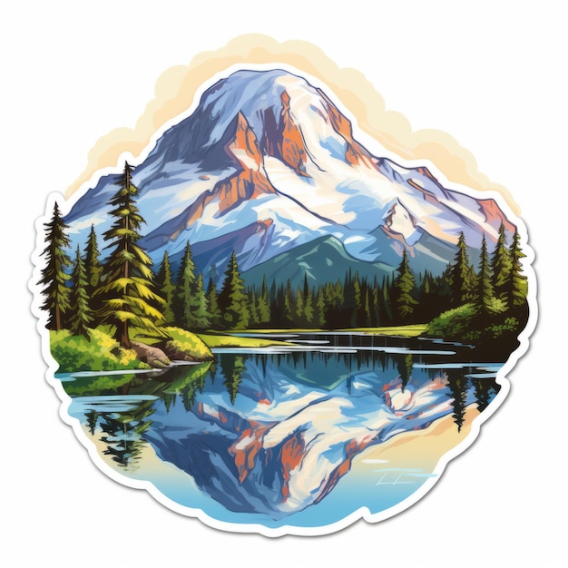 Der Mount Rainier spiegelt sich auf dem See-Sticker wider