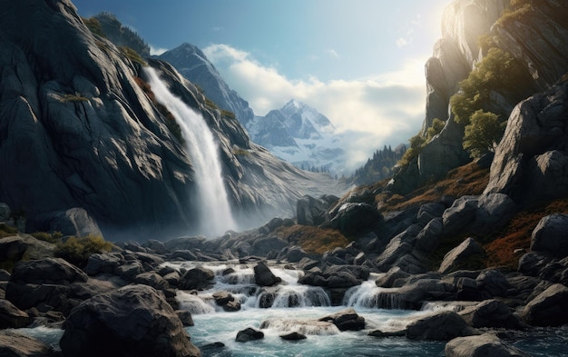 Der Natur-Symphonie-Wasserfall, der über den Rocky Mountains fließt