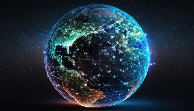Der Planet Erde ist in das Internet-Netz einer MetaverseAI eingehüllt