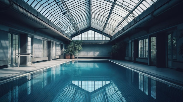 Der Pool des Hotels ist mit Glasdach abgebildet.