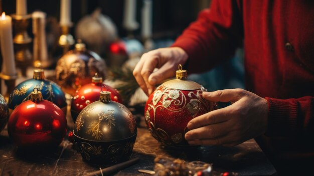 Foto der prozess der herstellung von hausgemachten weihnachtsschmuck