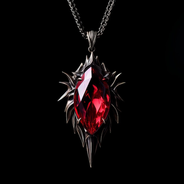 Der rätselhafte Dorne Ein exquisiter roter und crimsonfarbener Edelstein, der auf einem geheimnisvollen schwarzen Hintergrund hängt