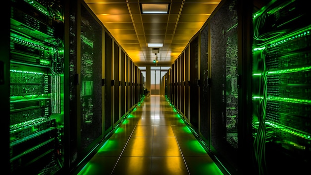 Der Raum ist mit einem riesigen Supercomputer gefüllt, einem kolossalen Server, einer generativen KI.