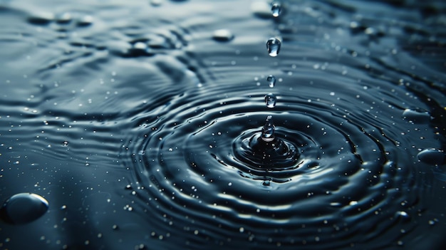 Der Regenwasserstropfen, der in der Regenzeit auf das dunkle Oberflächenwasser auf dem Boden fällt