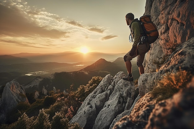 Der Reisende kletterte den Berg hinauf.