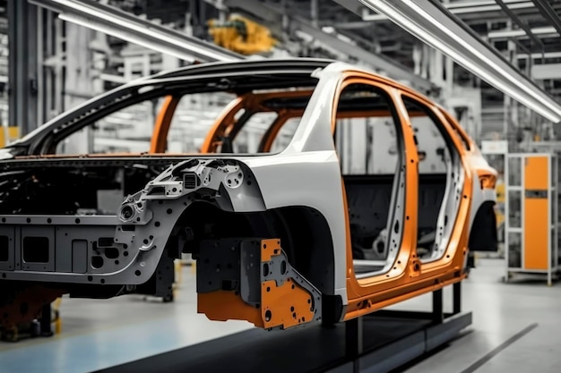 Der Roboter der Automobilproduktionslinie wird in einem von der Montage-KI-Technologie generierten Bild geboren