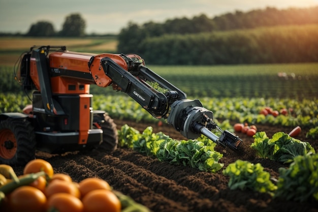 Der Roboterarm der Präzisionslandwirtschaft, der Gemüse erntet, symbolisiert den landwirtschaftlichen Automatisierungsbogen