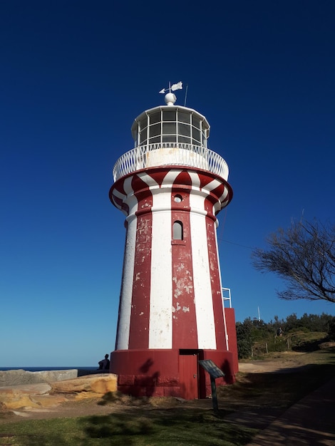 Der rot-weiße Hornby Lighthouse auf dem S Head Heritage Trail Sydney, 23. August 2019