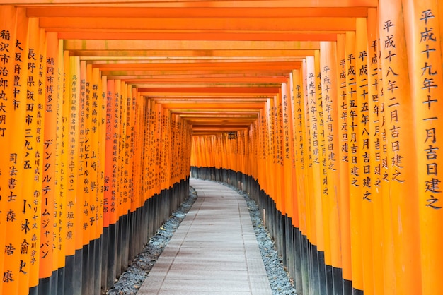 der rote Torii Gatter Gehweg an Fushimi Inari Taisha Schrein in Kyoto.