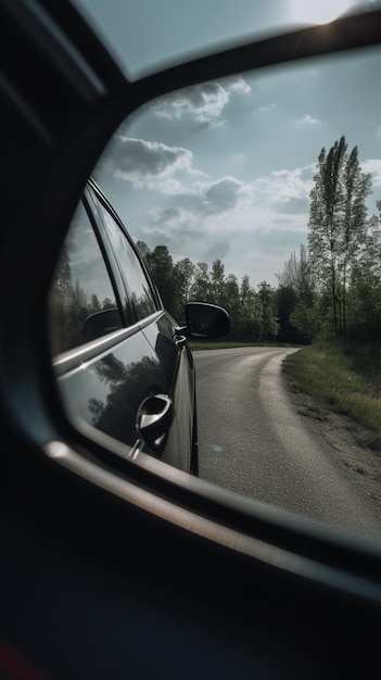 Der Rückspiegel eines Autos ist von der Seite zu sehen.