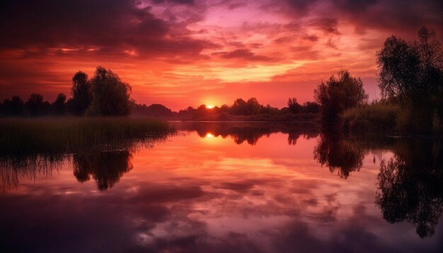 Foto der ruhige sonnenuntergang spiegelt die lebendige schönheit der ruhigen naturszene wider, die durch künstliche intelligenz erzeugt wird