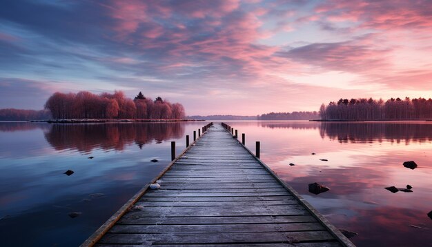 Foto der ruhige sonnenuntergang spiegelt sich in der wassernatur wider, die durch ki erzeugte ruhige schönheit