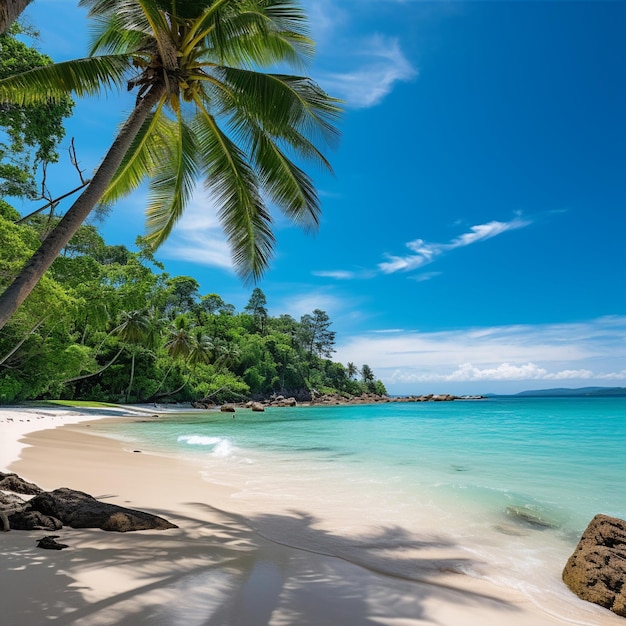 Der ruhige Strand von Phuket mit ikonischen Kalksteinklippen und kristallklarem türkisfarbenem Wasser