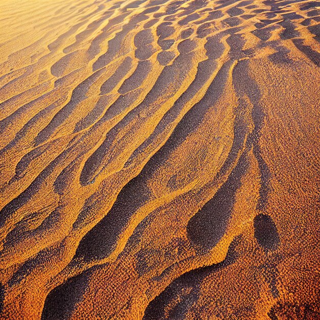 Der Sand ist orange und hat Wellen darauf.