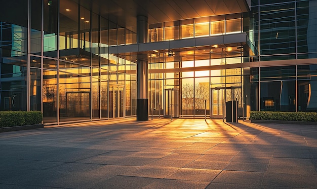 Der sanfte Sonnenaufgang am Eingang des Bürogebäudes