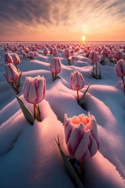 Der Schnee im Winter Viele rote Rosen Generative Ai