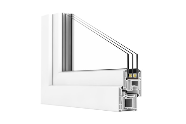 Der Schnitt des detaillierten Fenster-PVC-Profiles 3D-Rendering