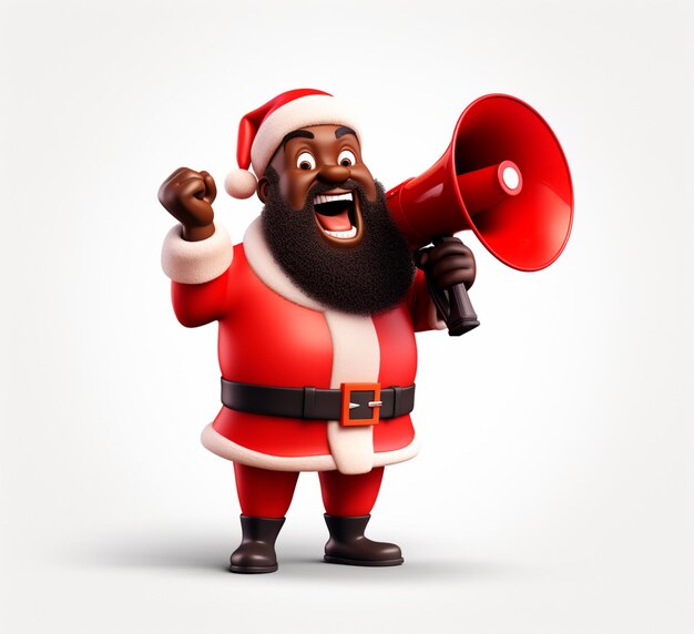 der schwarze Weihnachtsmann mit einem Megaphon-Cartoon