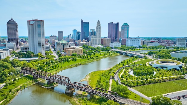 Der Scioto River, der Columbus Ohio von der Luft trennt