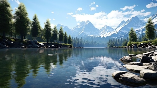 Der See in den Bergen ist eine Reflexion der Gipfel im Wasser