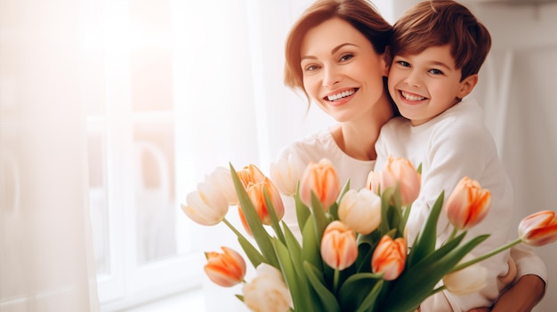 Der Sohn gratuliert seiner Mutter zum Muttertag