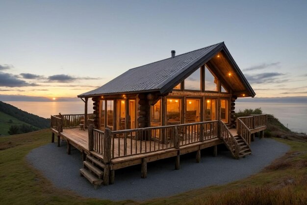 Der Sonnenuntergang am Strand in der rustikalen Hütte