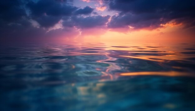 Der Sonnenuntergang über dem gewellten Wasser erstrahlt in leuchtenden Farben, die von der KI erzeugt werden