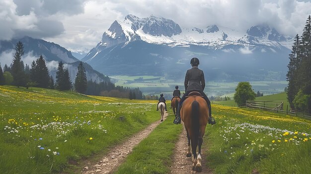 Der Standort ist eine Pferdefarm in Österreich, auf der Kinder in den Alpen reiten können.