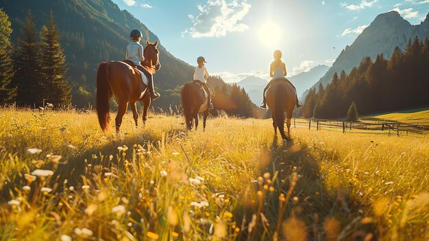 Der Standort ist eine Pferdefarm in Österreich, auf der Kinder in den Alpen reiten können.